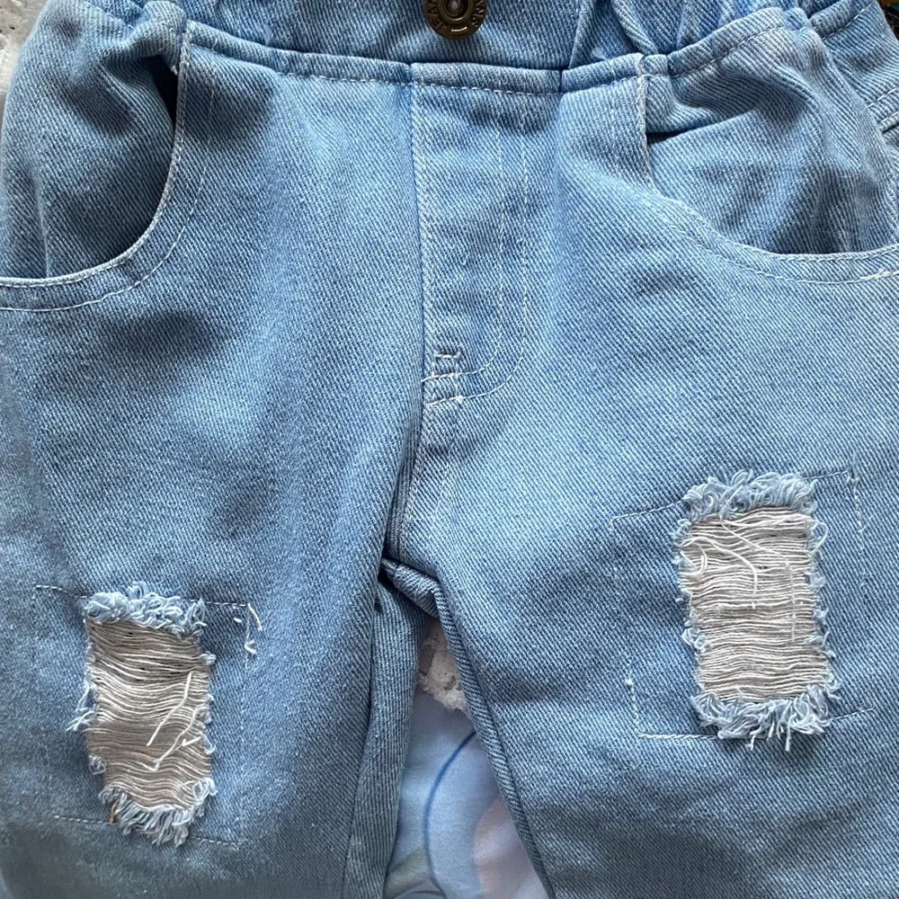 girls size 18mo -24mo matching set White Lace 1pc top Blue Jeans w white lace ¥